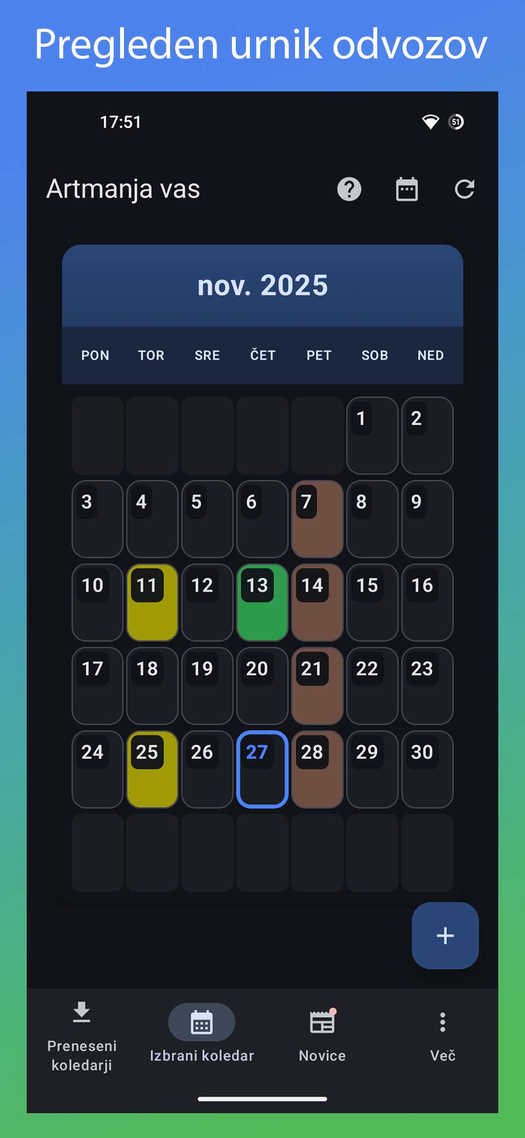Zaslonski posnetek aplikacije Smetar: Calendar