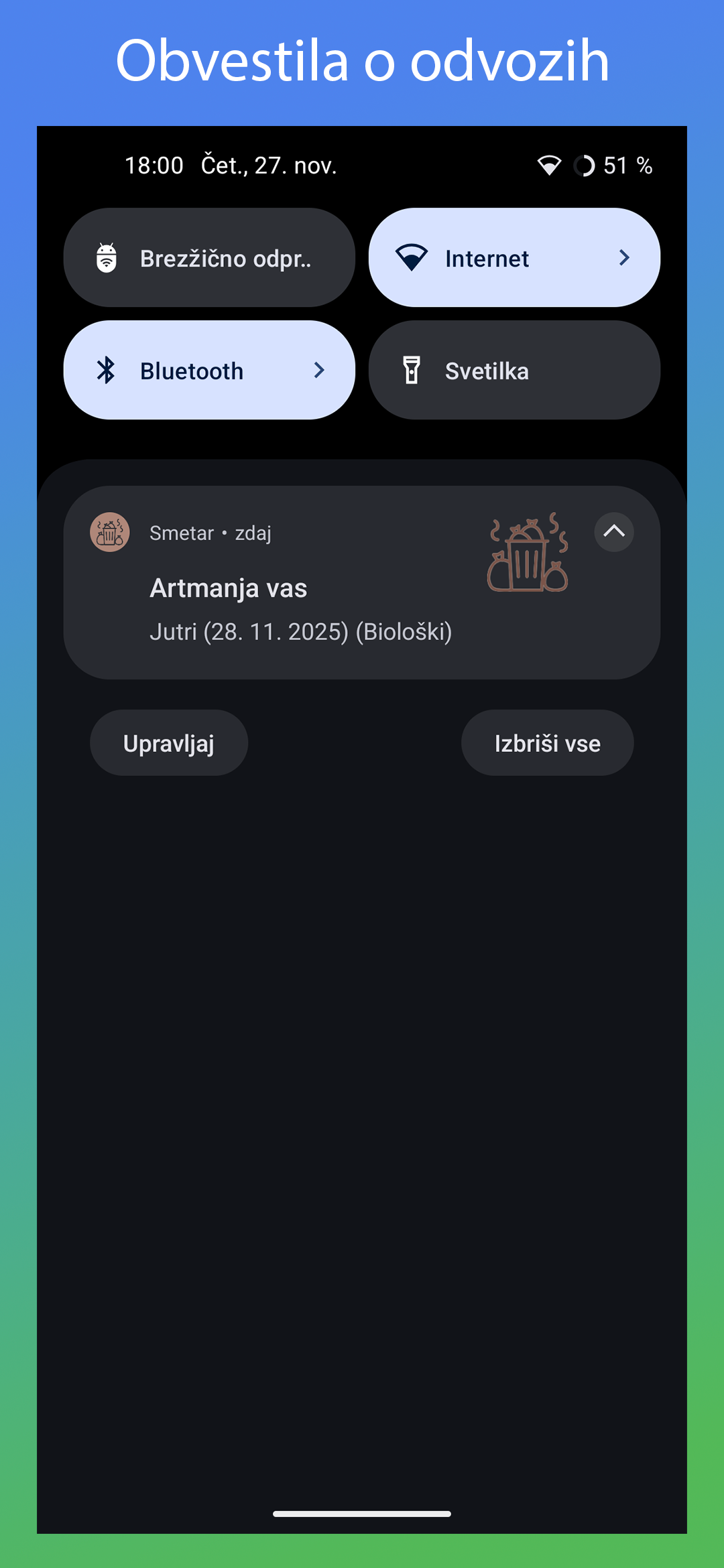 Zaslonski posnetek aplikacije Smetar: Notifications