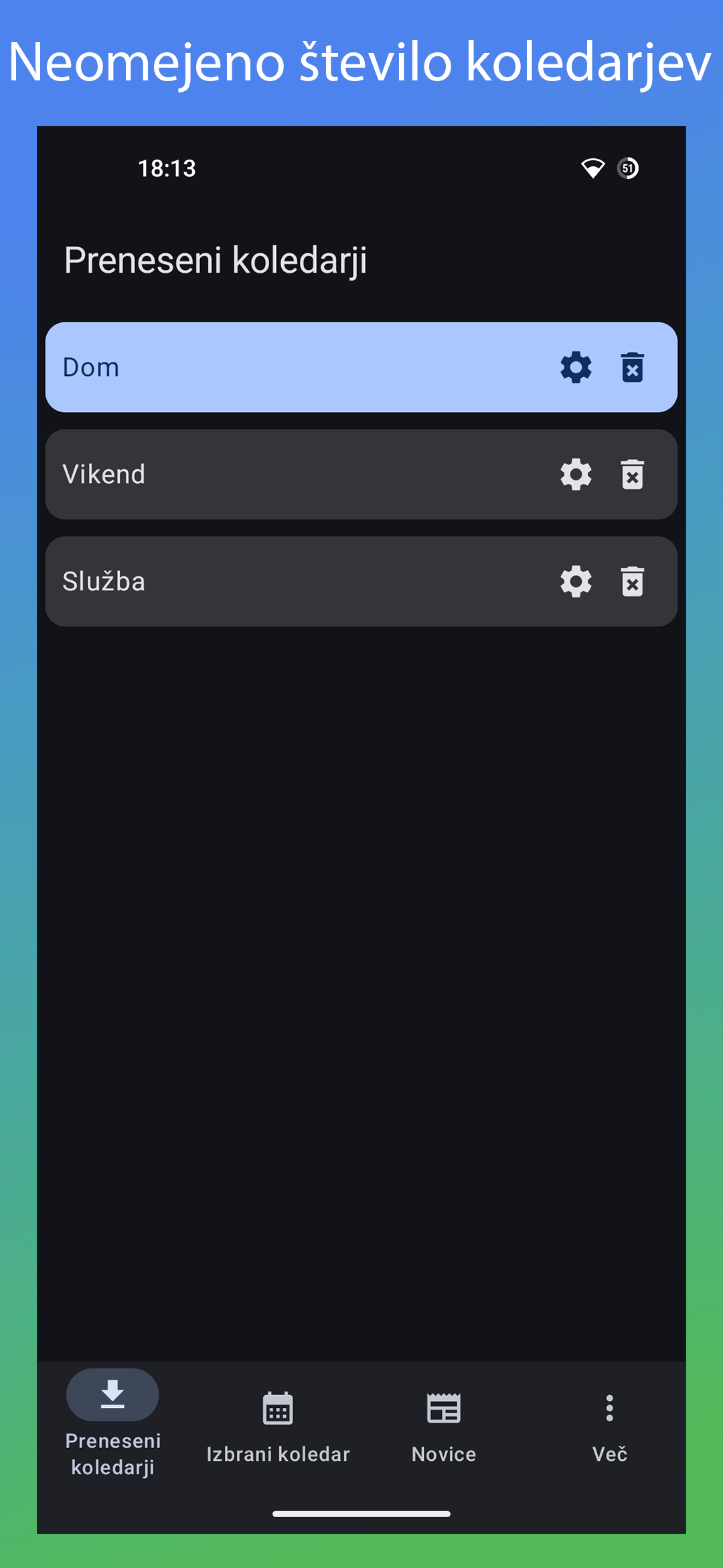 Zaslonski posnetek aplikacije Smetar: multipleCalendars